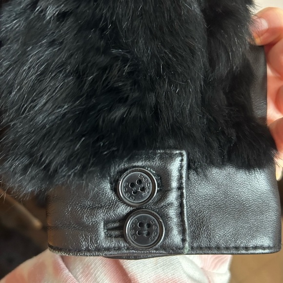 BEBE VINTAGE LEATHER RABBIT FUR COAT - Picture 4 of 4